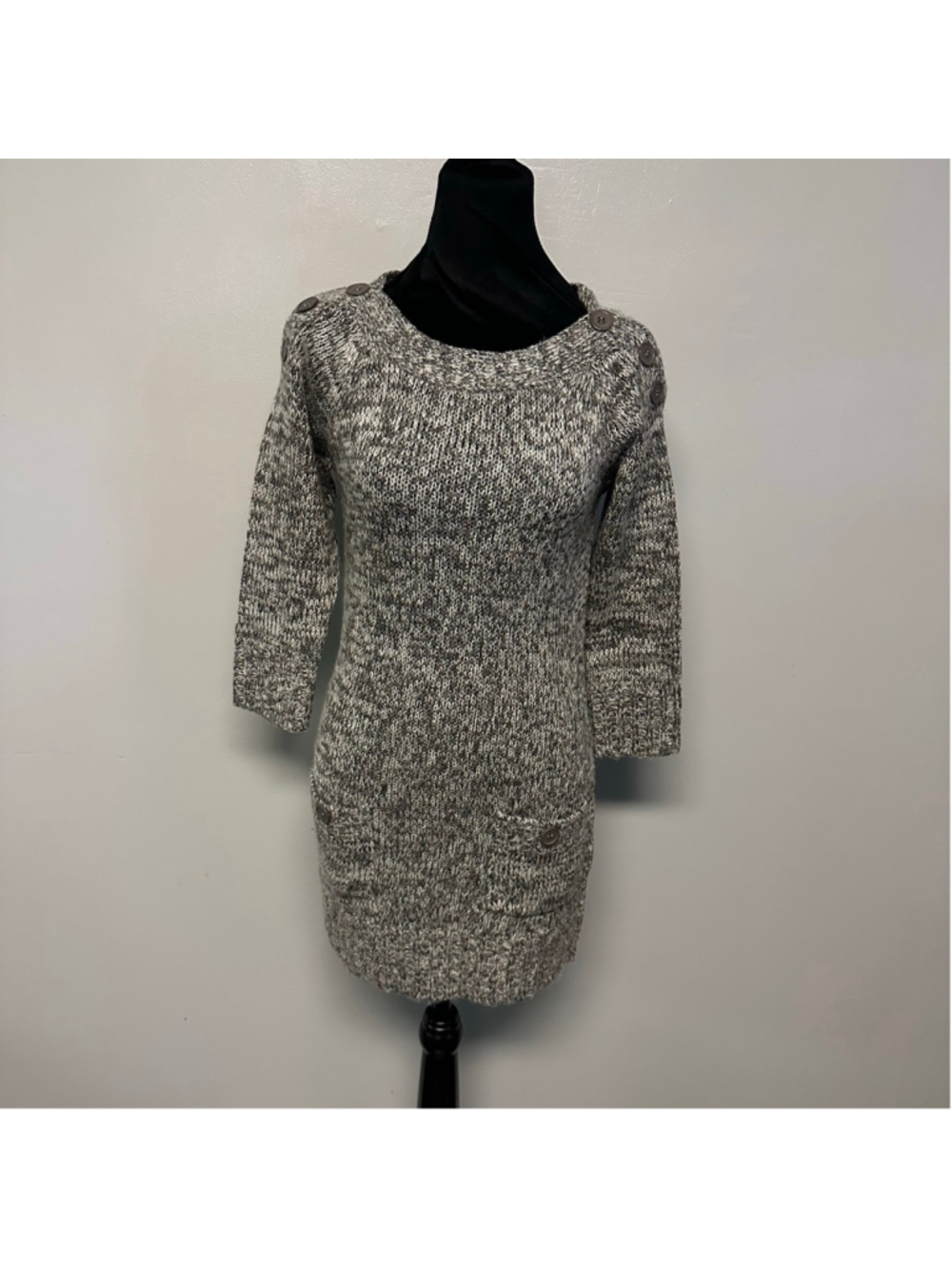 Pink Rose Long Sleeve Dress Juniors size medium Gray White marled knit